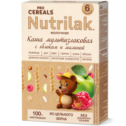 Каша Нутрилак Premium Мультизлаковая c яблоком и малиной PROCEREALS молочная цельнозерновая, 200г