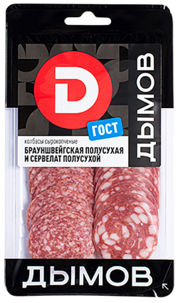 Колбасы ассорти Брауншвейгская полусухая + Сервелат сырокопченые полусухие, 90 г