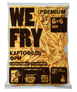 Картофель фри с панировкой и кожурой 6x6 мм (S22) Premium We Fry, 2,5 кг