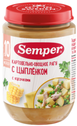 Пюре Semper (Сэмпер) Картофельно-овощное рагу с цыпленком, 190 г