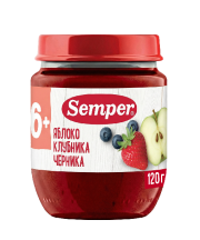 Пюре Semper (Сэмпер) Яблоко, клубника, черника, 120 г