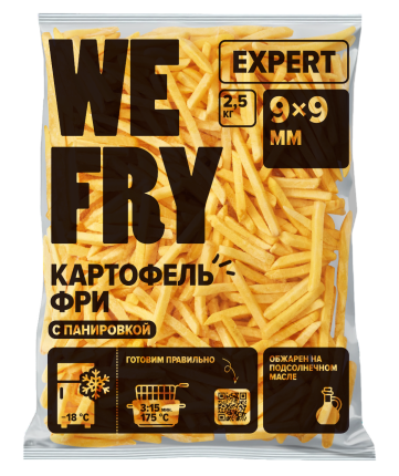Картофель фри с панировкой 9х9 мм (FMS9) быстрозамороженный Expert We Fry, 2,5 кг