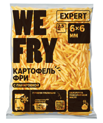 Картофель фри с панировкой 6х6 мм (FMS6) быстрозамороженный Expert We Fry, 2,5 кг
