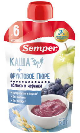 Пюре Semper (Сэмпер) Яблоко и черника с кашей, 120 г
