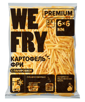 Картофель фри с панировкой 6x6 мм (S02) быстрозамороженный Premium We Fry, 2,5 кг