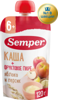 Пюре детское яблочно- персиковое с кашей без сахара с 6 мес, 120 г