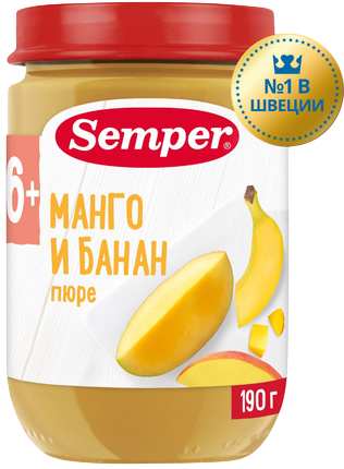 Пюре фруктовое Манго и банан без сахара с 6 мес, 190 г