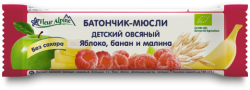 Батончик-мюсли детский FLEUR ALPINE Овсяный яблоко, банан и малина, 23г.  