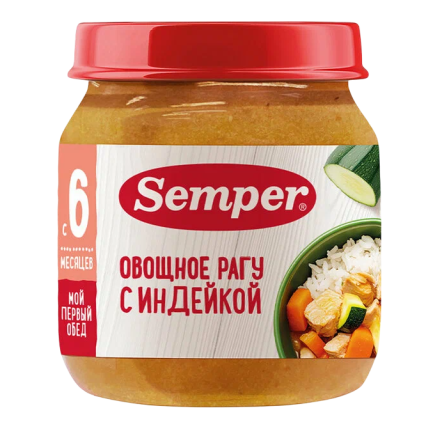 Пюре Semper (Сэмпер) Овощное рагу с индейкой, 100 г