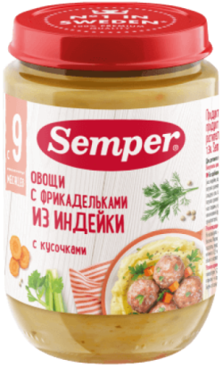Пюре Semper (Сэмпер) Овощи с фрикадельками из индейки, 190 г