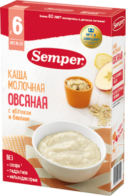 Каша Semper (Сэмпер) молочная Овсяная с яблоком и бананом, 180 г