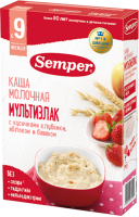 Каша Semper (Сэмпер) молочная Мультизлак с кусочками клубники, яблоком и бананом, 180 г