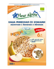 Каша Fleur Alpine (Флер Альпин) молочная Ячменная со злаками, с бананом и яблоком, 200 г