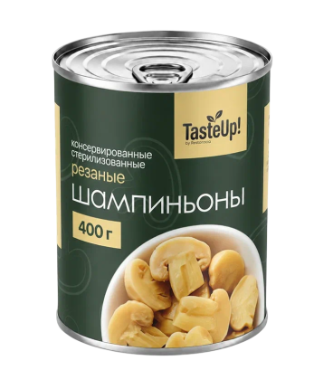 Шампиньоны резаные консервированные, 425 мл/ 400 г (масса продукта 200 г)