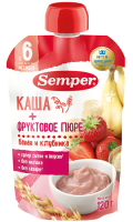Пюре Semper (Сэмпер) Банан и клубника с кашей, 120 г