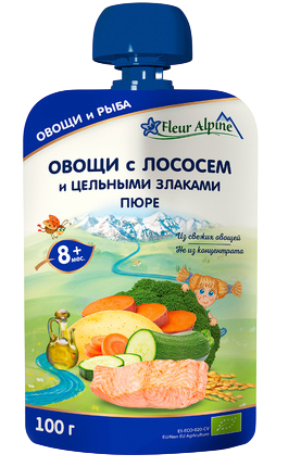 Пюре Fleur Alpine (Флер Альпин) Овощи с лососем и цельными злаками, 100 г 