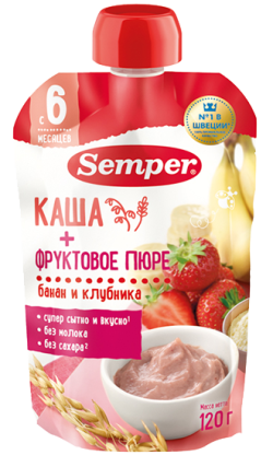 Пюре Semper (Сэмпер) Бананово-клубничное с кашей, 120 г