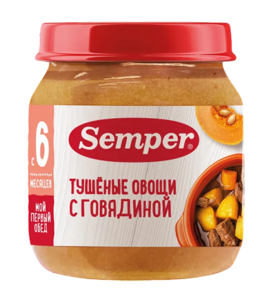 Пюре Semper (Сэмпер) Тушеные овощи с говядиной, 100 г