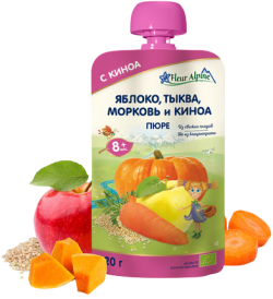 Пюре FLEUR ALPINE яблоко, тыква, морковь и киноа 120г (пауч)