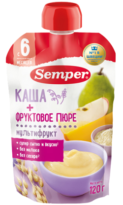 Пюре Semper (Сэмпер) Мультифруктовое пюре с кашей, 120 г