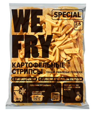 Картофельные Стрипсы с панировкой с луком и черным перцем (FMB21) быстрозамороженные Special We Fry, 2,5 кг