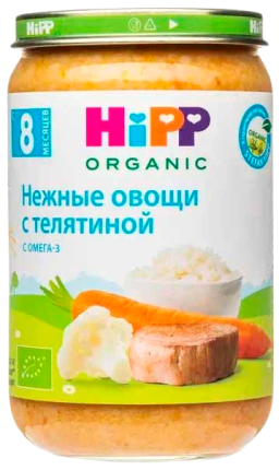Пюре HiPP (Хипп) Нежные овощи с телятиной, 190 г