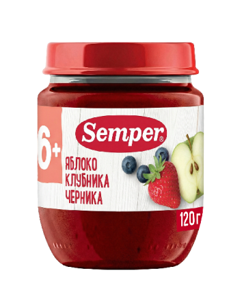 Пюре Semper (Сэмпер) Яблоко, клубника, черника, 120 г