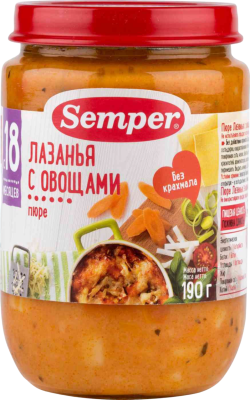 Пюре Semper (Сэмпер) Лазанья с овощами, 190 г 