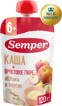 Пюре детское яблочно- персиковое с кашей без сахара с 6 мес, 120 г