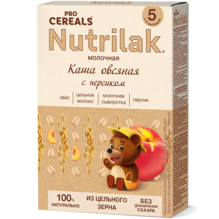 Каша Nutrilak (Нутрилак) PROCEREALS молочная Овсяная с персиком цельнозерновая, 200 г