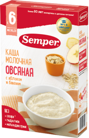 Каша Semper (Сэмпер) молочная Овсяная с яблоком и бананом, 180 г