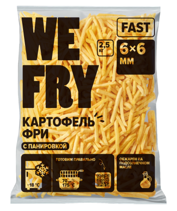 Картофель фри с панировкой 6x6 мм (FT6) быстрозамороженный Fast We Fry, 2,5 кг