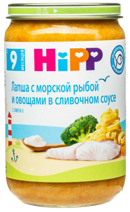 Пюре HiPP (Хипп) Лапша с морской рыбой и овощами в сливочном соусе, 190 г