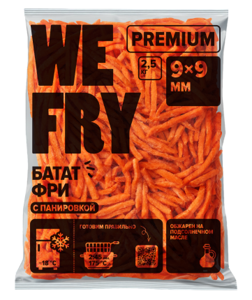 Картофель фри сладкий с панировкой (БАТАТ) 9х9 мм (BAT9) Premium We Fry, 2,5 кг