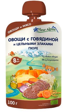 Пюре Fleur Alpine (Флер Альпин) Овощи с говядиной и цельными злаками, 100 г 