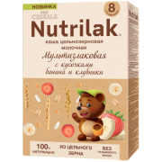 Каша Nutrilak (Нутрилак) PROCEREALS молочная Мультизлаковая с кусочками банана и клубники цельнозерновая, 200 г