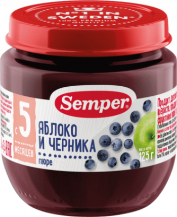 Пюре Semper (Сэмпер) Яблоко и черника, 125 г
