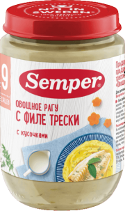 Пюре Semper (Сэмпер) Овощное рагу с филе трески, 190  г