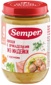 Пюре Semper (Сэмпер) Овощи с фрикадельками из индейки, 190 г