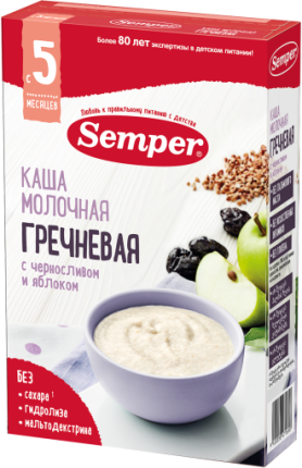 Каша Semper (Сэмпер) молочная Гречневая с черносливом и яблоком, 180 г