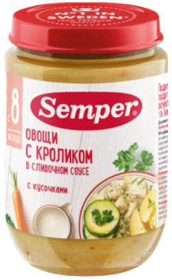 Пюре Semper (Сэмпер) Овощи с кроликом в сливочном соусе, 190 г