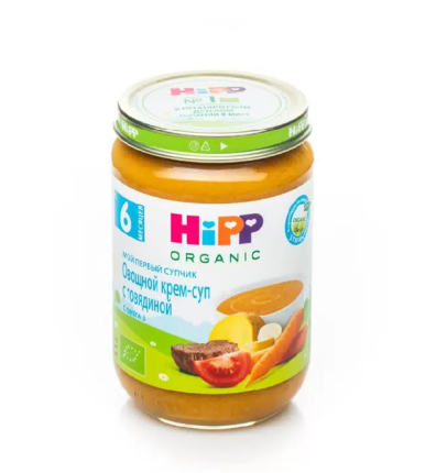 Пюре HiPP (Хипп) Овощной крем-суп с говядиной, 190 г