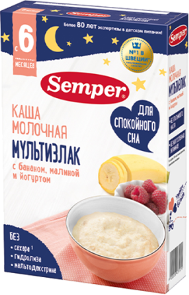Каша Semper (Сэмпер) молочная Мультизлак с бананом, малиной, йогуртом, 180 г