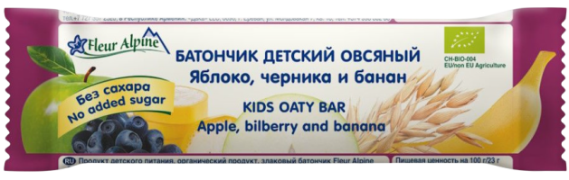 Батончик детский FLEUR ALPINE  Овсяный с яблоком,черникой и бананом, 23г.  