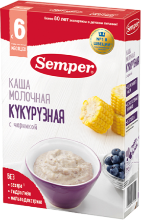 Каша Semper (Сэмпер) молочная Кукурузная с черникой, 180 г