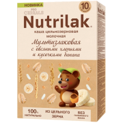Каша Nutrilak Premium (Нутрилак) PROCEREALS молочная Мультизлаковая с овсяными хлопьями и кусочками банана цельнозерновая, 200 г