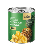 Ананасы кусочки  в легком сиропе  (масса прод. 490 г), 830 г