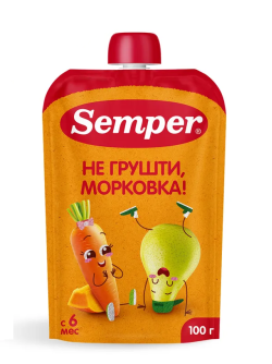Пюре Semper (Сэмпер) Яблоко, груша, морковь, тыква, 100 г