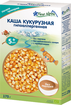 Каша Fleur Alpine (Флер Альпин) безмолочная Кукурузная с пребиотиками, 175 г