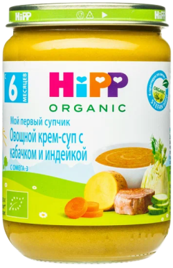 Пюре HiPP (Хипп) Овощной крем-суп с кабачком и индейкой, 190 г